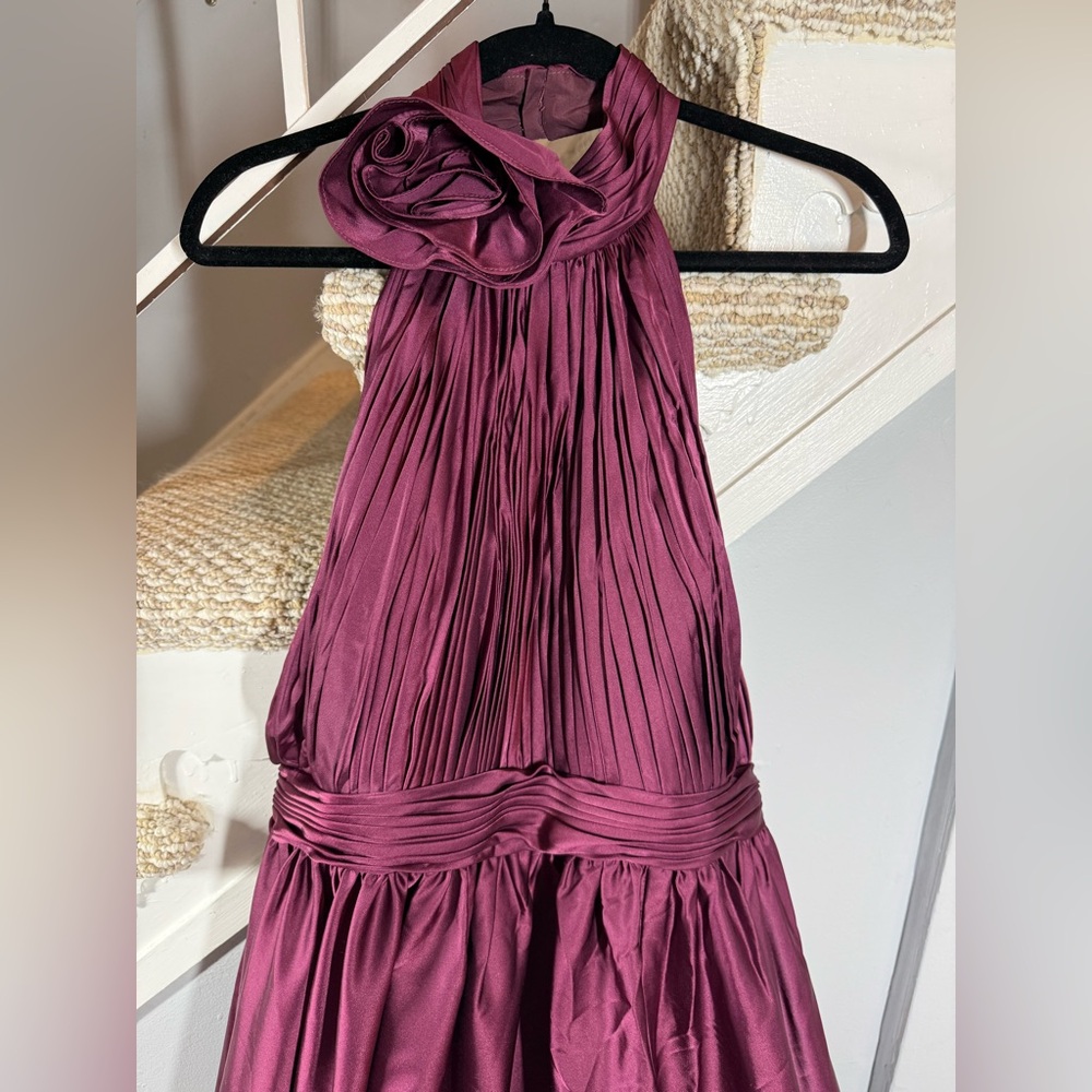 NWT Ieena for Mac Duggal Purple Soft Tie Halter Neck High Slit Evening Gown - Picture 7 of 16